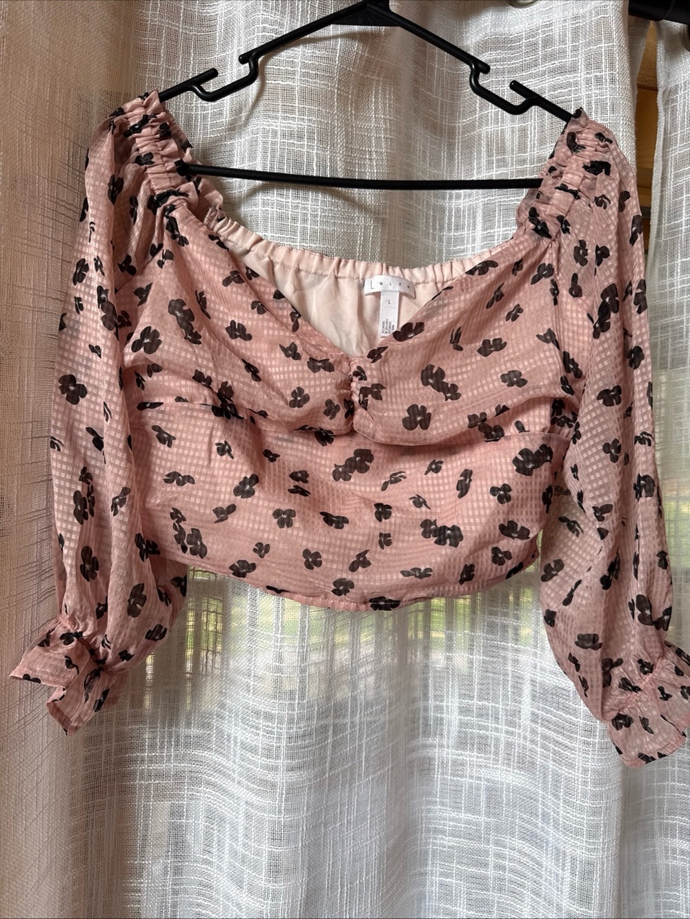 Leith Blush Pink Floral Puff-Sleeve Crop Top